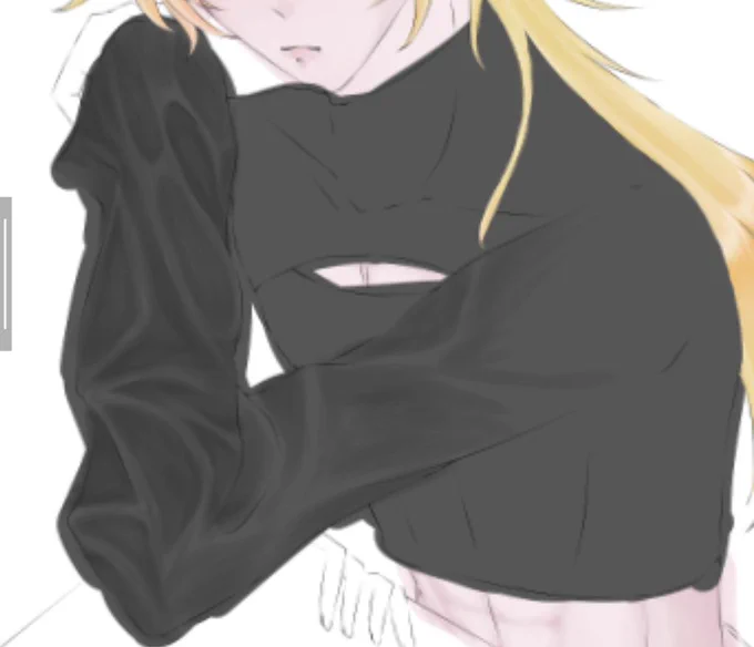途中から服のシワわかんなくて自由に描いてたらキモくなった 助けて