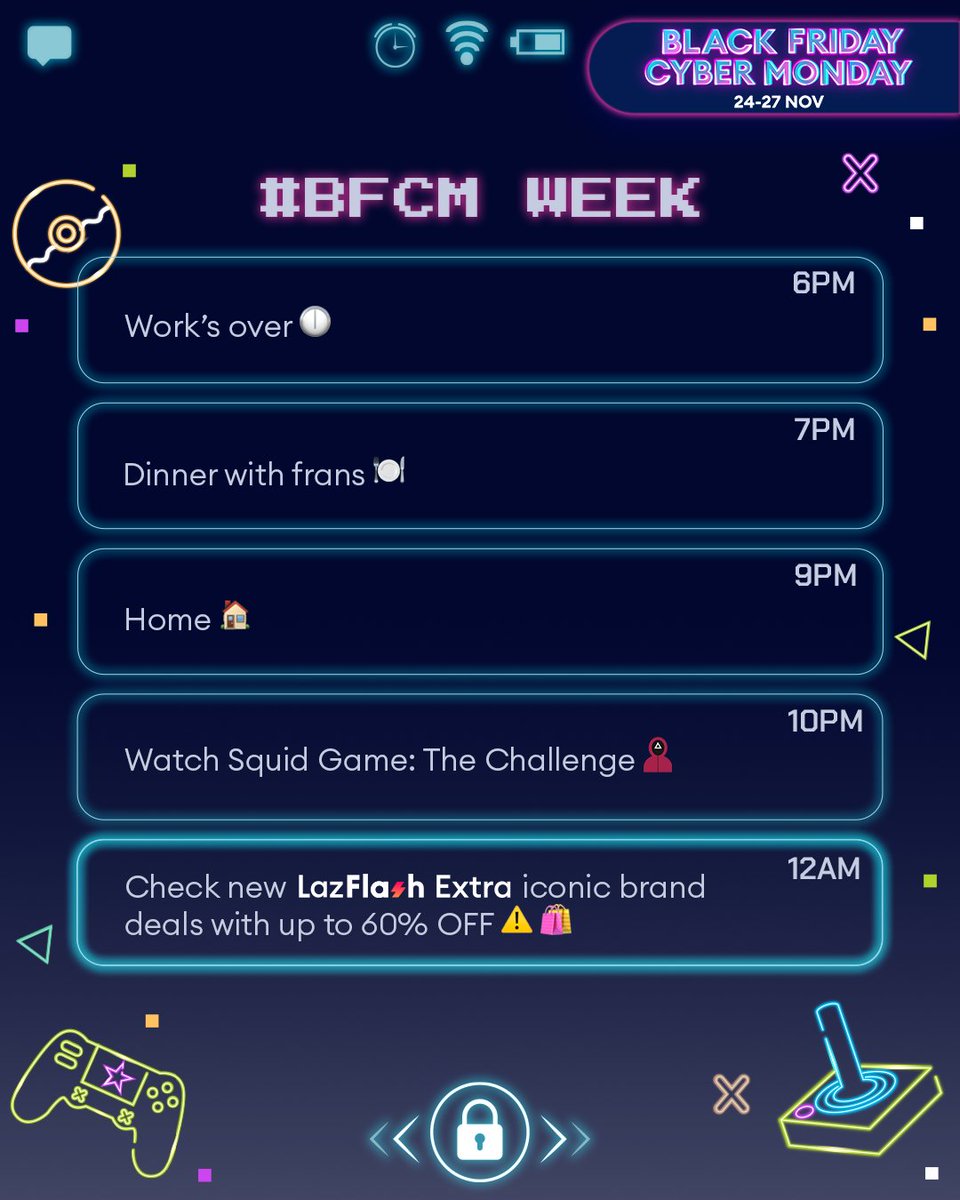LazadaSG's tweet photo. #SquidGameTheChallenge had you at the edge of your seat? Get ready for round two with #LazFlashExtra deals - massive savings on your must-have electronic brands! ๐ฎ๐ฅ
Every day at 12AM, keep a lookout for new drops!โก
#LazadaSG #LazSaveMoney #BlackFriday #CyberMonday https://t.co/j46kvRGgRR