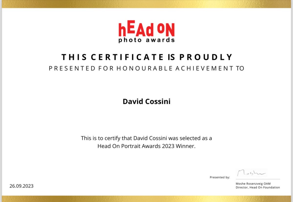 DavidCossini's tweet photo. Very grateful to receive the good news that I won this year’s Head On Portrait Prize! 

I am extremely grateful! Head On gave my my first solo exhibition back in 2021 and it means a lot to now win the prestigious portrait prize.

#headonphotofestival #HeadOnPhoto #sydney https://t.co/kIUGd4TfwH