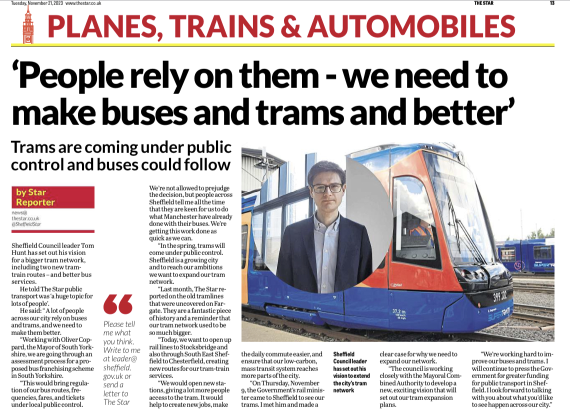 Sheffield is a growing city and needs better bus services and an expanded tram network. @tomhunt100 sets out our vision for getting Sheffield moving in @SheffieldStar thestar.co.uk/news/sheffield…