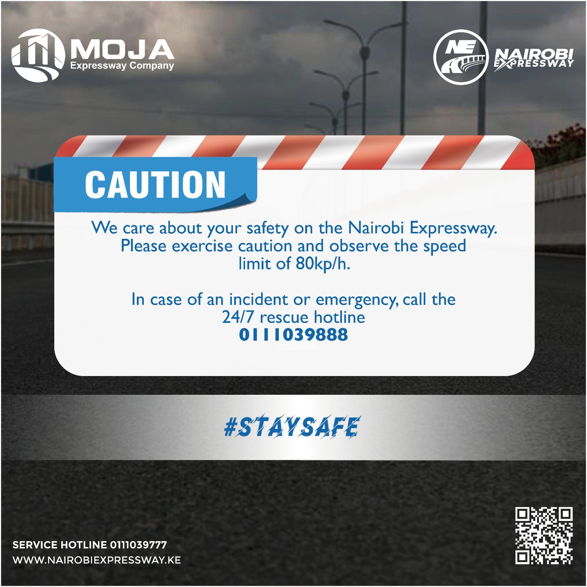 Because safety is our top priority, ensure to observe the speed limit while driving on the Nairobi Expressway and call the rescue hotline in case of an emergency. #NairobiExpressway #TrafficUpdates #Expressway #Safety