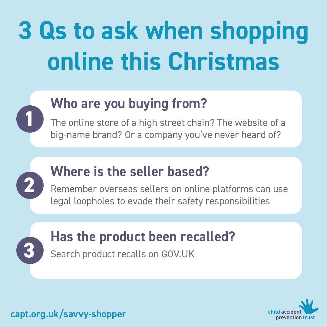 Online shopping can make life easier, especially in the run-up to Christmas. But, some cheap toys from online marketplaces can be deadly. Discover how to spot dodgy dealers or safe sellers here: capt.org.uk/dodgy-dealer-o…

#ChildSafety #BuySafeToys
