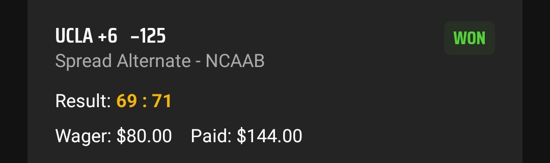KudaBetsx's tweet photo. Bing Bonggg 🔥 

I definitely have to start betting more !

UCLA +6 💰 ✅️ 

See ya'll for another POD tomorrow afternoon , show ya boi some love if ya casheddd

#ncaab
#GamblingTwitter 
#GamblingX 
#KudaBets https://t.co/19hUMzCgAp