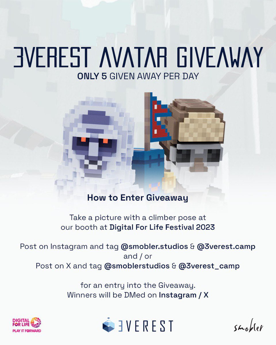 smoblerstudios's tweet photo. Congratulations to our winners for the #DigitalforLifeSG 2023 Giveaway!! 🌈🥳🌈🥳
Winners: @p_treepol (on x) 💓 and @cybergeese (on insta) 🪿
Please DM to receive your prizes !!
🤫Just a heads up…Stay Tuned for more news about our upcoming events and giveaways 😳…
#DigitalforLifeSG #PlayitForward #metaverse