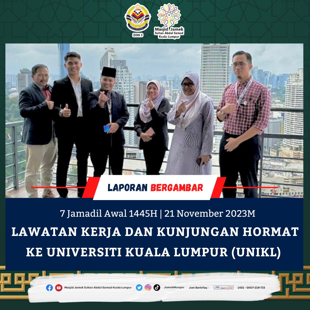 jamekmosque's tweet photo. 𝗟𝗔𝗪𝗔𝗧𝗔𝗡 𝗞𝗘𝗥𝗝𝗔 𝗗𝗔𝗡 𝗞𝗨𝗝𝗨𝗡𝗚𝗔𝗡 𝗛𝗢𝗥𝗠𝗔𝗧 𝗞𝗘 𝗨𝗡𝗜𝗩𝗘𝗥𝗦𝗜𝗧𝗜 𝗞𝗨𝗔𝗟𝗔 𝗟𝗨𝗠𝗣𝗨𝗥 (𝗨𝗡𝗜𝗞𝗟)

#masjidjamek #jamekmosque #unikl #infomasjid https://t.co/YL0cEBgsuc