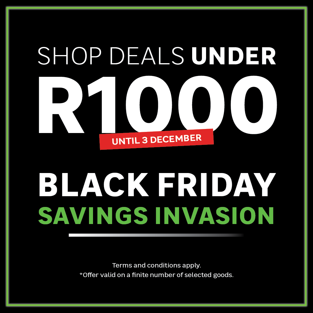 LeroyMerlinSA1's tweet image. 🛍️ Take advantage of our epic Black Friday Savings Invasion deals. Shop amazing deals under R1000 - Valid until 3 December! Treat yourself, shop in-store or online. bit.ly/45Xux6E. T's and C's apply.
⁣
#BlackFridayDeals #NoInterest #NoFees #ShopSmart