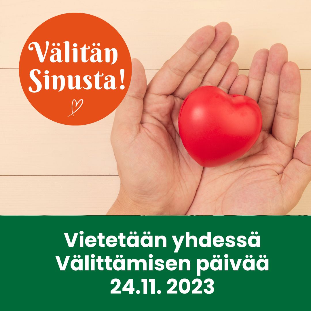 Tervetuloa Välitän sinusta -tapahtumaan pe 24.11. klo 15-17 Isoon Myyhyn. Välitän sinusta -tapahtumassa kohdataan ihmisiä yhdistävän tekemisen äärellä, keskustellaan tavoista välittää toisesta ja tutustumaan samalla erilaisten järjestöjen toimintaan. karelia.fi/2023/11/valita…