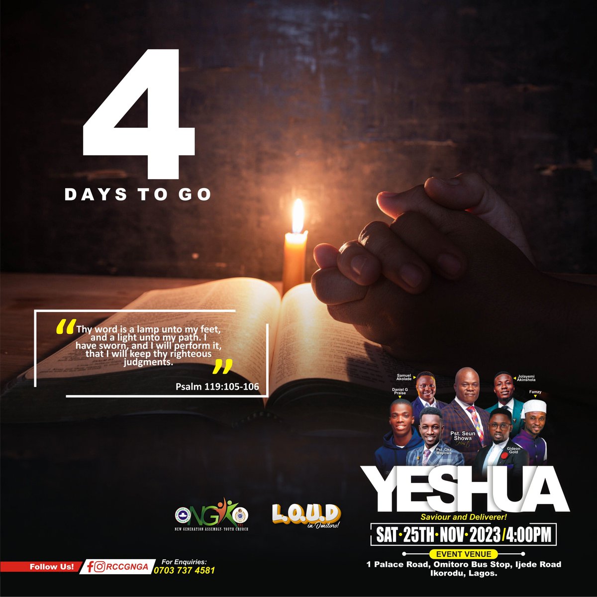 RCCGNGA's tweet photo. With just 4 days remaining, we're excited about something extraordinary! Get ready to make a joyful noise that echoes with love and faith. 📣🙌 

#4DaysToLOUD #SpreadTheLove #LOUDIsComing #LOUDinOmitoro2023 https://t.co/6ncq5eWha7
