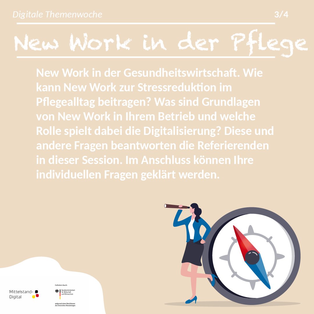 Nächste Woche ist es so weit: Die mitteldeutschen Zentren der Mittelstand-Digital Initiative laden Sie zu einer „Digitalen Themenwoche“ voll mit interessanten Impulsen ein. Wir geben dabei Impulse zu „#NewWork in der Pflege": bit.ly/3Ys1jcl