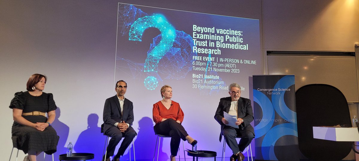 Our discussion of public trust in the biomedical sciences is now under way. Dr Denise Goodwin @BehaviourWorksA, Prof Sant-Rayn Pasricha @WEHI_research & @Fronj address how we can instil #TrustInBiomed. Tune in now 👉 youtube.com/live/JYk1W7Eps…