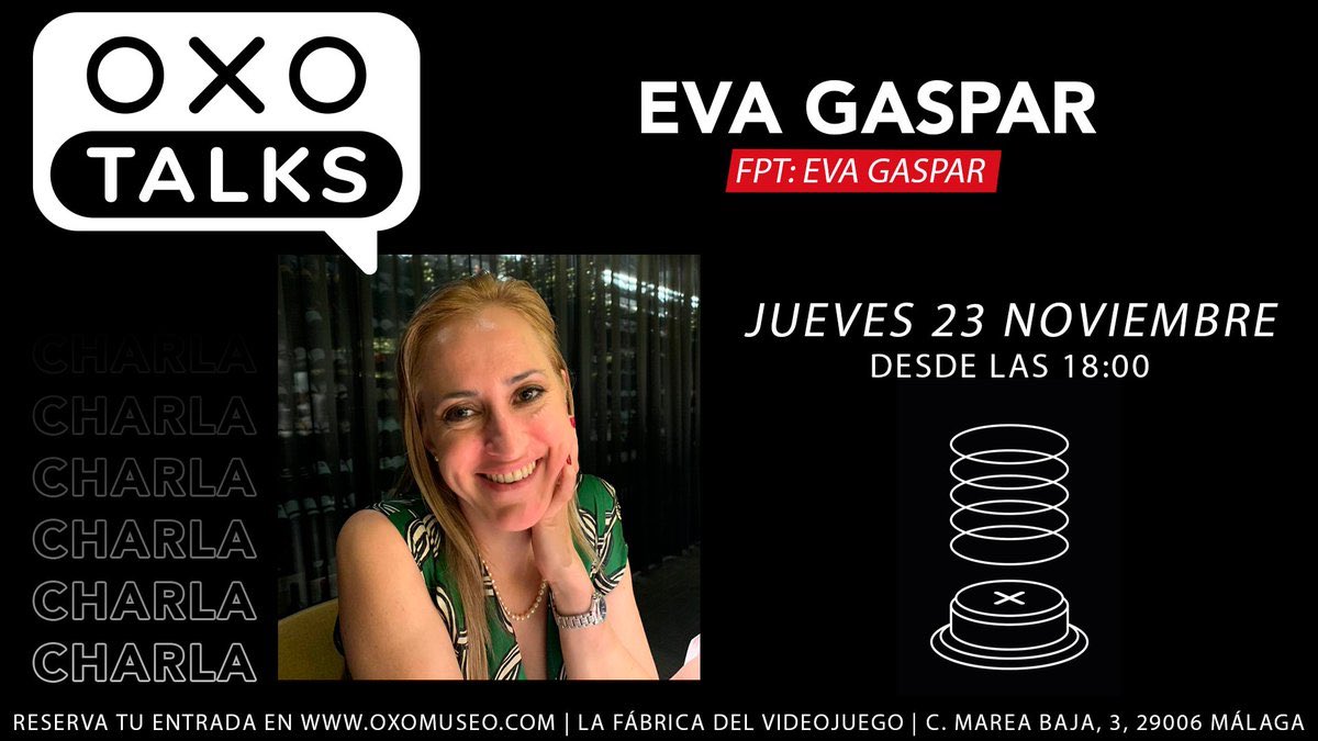 🎉¡Nueva invitada a #OXOTalks!

🗣️<a href="/bcn_gaspar/">Eva 🫶🏼 CITADELUM 🎄</a>, member of the manag. board en <a href="/dev_es/">Desarrollo Español de Videojuegos</a> y business mentor en <a href="/gamebcn/">GameBCN</a> y <a href="/start_ub/">StartUB! Universitat de Barcelona</a>, charlará con <a href="/bustalter/">Santiago Bustamante</a>.

Os esperamos el jueves 23 de noviembre en <a href="/EvadFormacion/">EVAD Escuela Superior Videojuegos</a> a las 18:00.

Obten tus tickets👉oxomuseo.com/eventos-evagas…