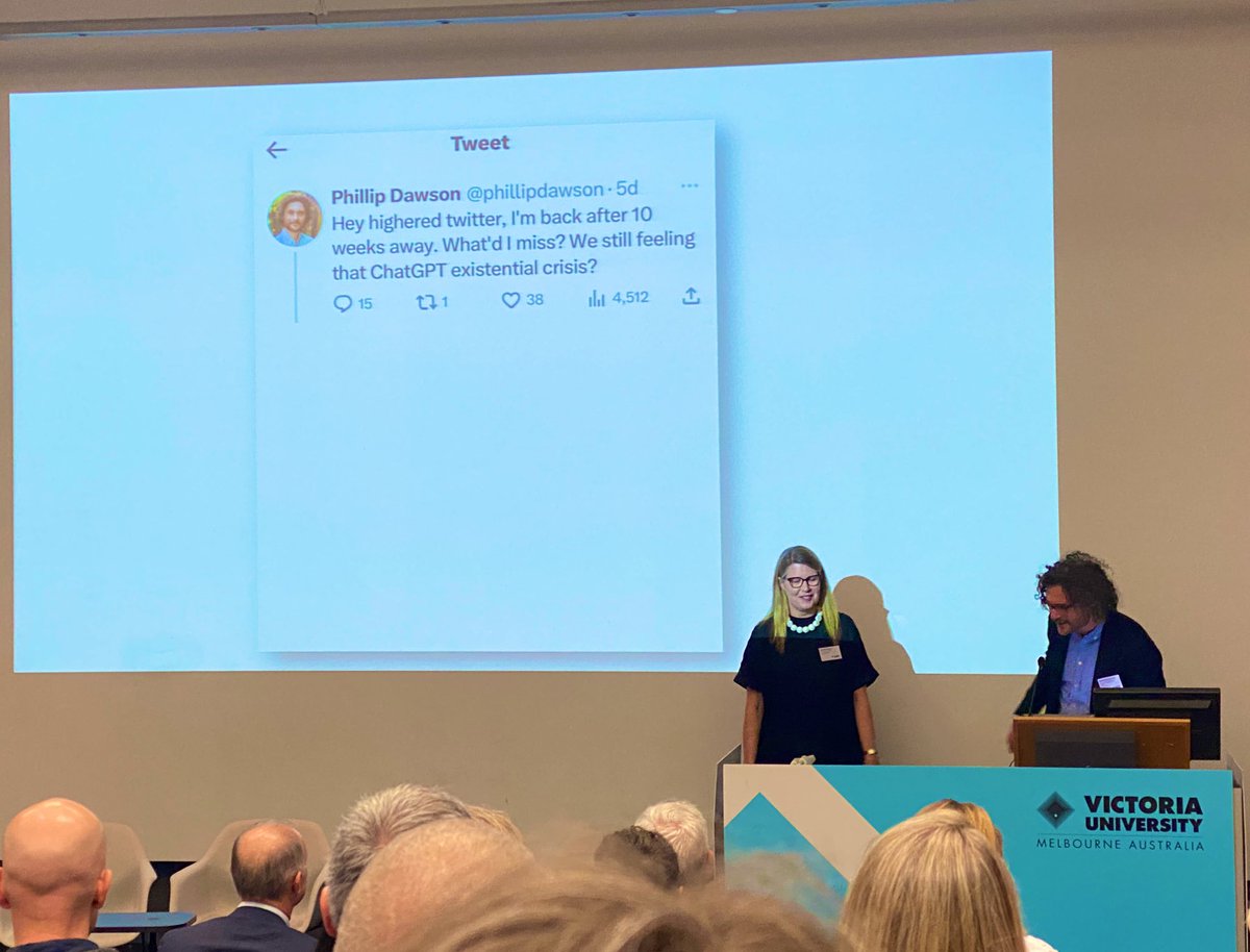 Imagine you did a keynote presentation, showed a quote, but could have that person reading it 
 for you 😉.
That happened for <a href="/cathellis13/">Prof. Cath Ellis</a> who opened the <a href="/victoriauninews/">Victoria University</a> #VUAIAS symposium today. With <a href="/phillipdawson/">See me on LinkedIn - I've quit X (Phillip Dawson)</a> being the closing keynote.

Thoroughly enjoyed both keynotes.