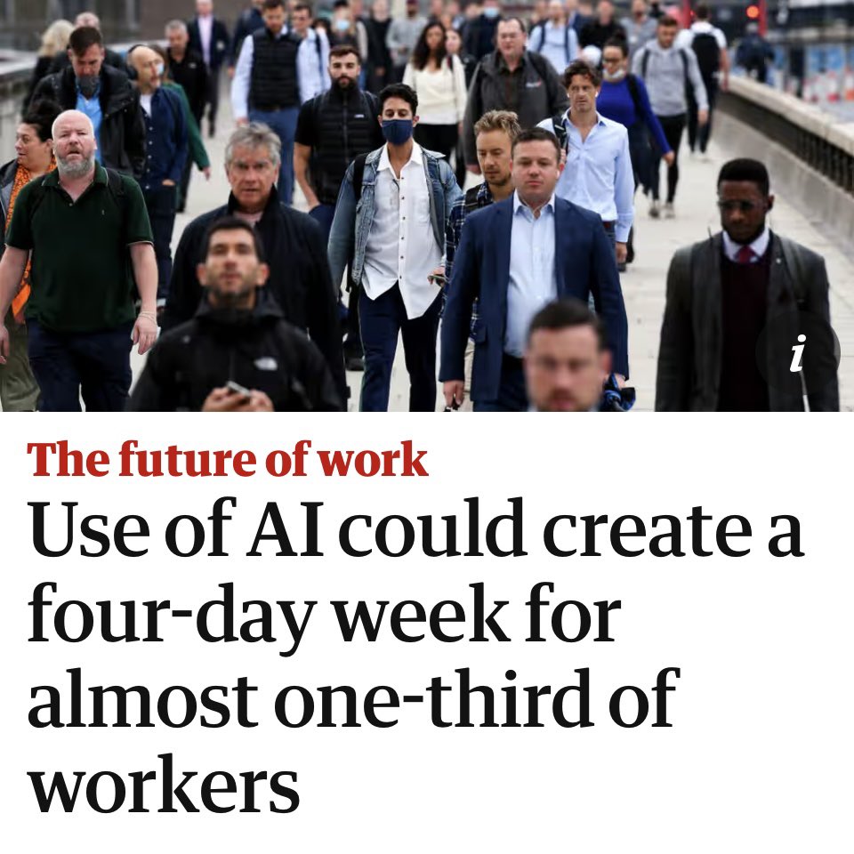 4Day_Week's tweet photo. AI could improve the lives of millions - but first we have to change perspective.

"Too many studies of AI solely focus on either profitability or a jobs apocalypse.

When the technology is deployed to its full potential, but the purpose is shifted, it can not only improve work practices, but also improve work-life balance."

- Will Stronge, Director of Research @Autonomy_UK 

#4DayWeek
