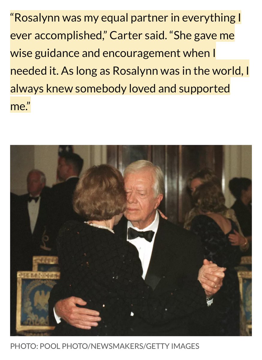 #EnduringLove

They married when he was 21 and she was 19.  Seventy seven years side by side right to her last breath.  
His #soulmate.  

Love is everything 

Rest in Peace #RosalynCarter 
Sympathies to loved ones especially husband Jimmy. 

🙏