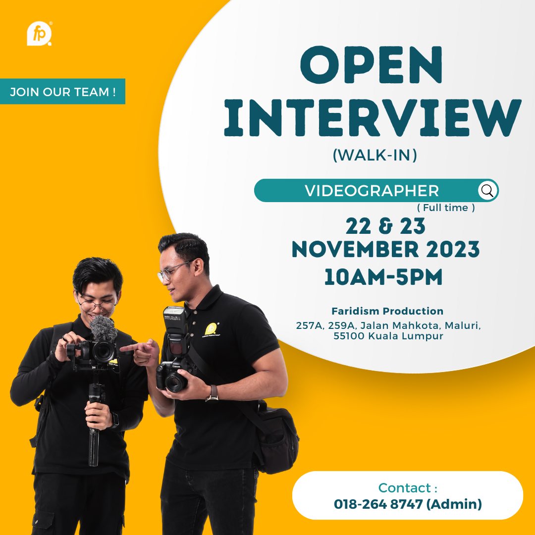 faridismpro's tweet photo. OPEN VACANCY VIDEOGRAPHER (Walk-in)

Hi! Team kami nak membuka peluang pekerjaan untuk orang yang sedang mencari kerja. Jom join ramai ramai &amp; kita besarkan lagi team Faridism Production ✨❤️  Minta RT supaya orang yang sedang mencari kerja dapat datang! ☺️ https://t.co/VuNndv5iVP