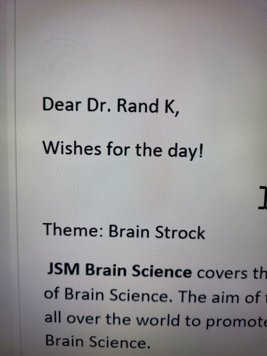 Aptrotweet's tweet photo. Nothing builds yrust in a "scientific" journal like a personal invite. Unfortunately, I do not work on Brain Strocks. https://t.co/NG7fn5R3NZ