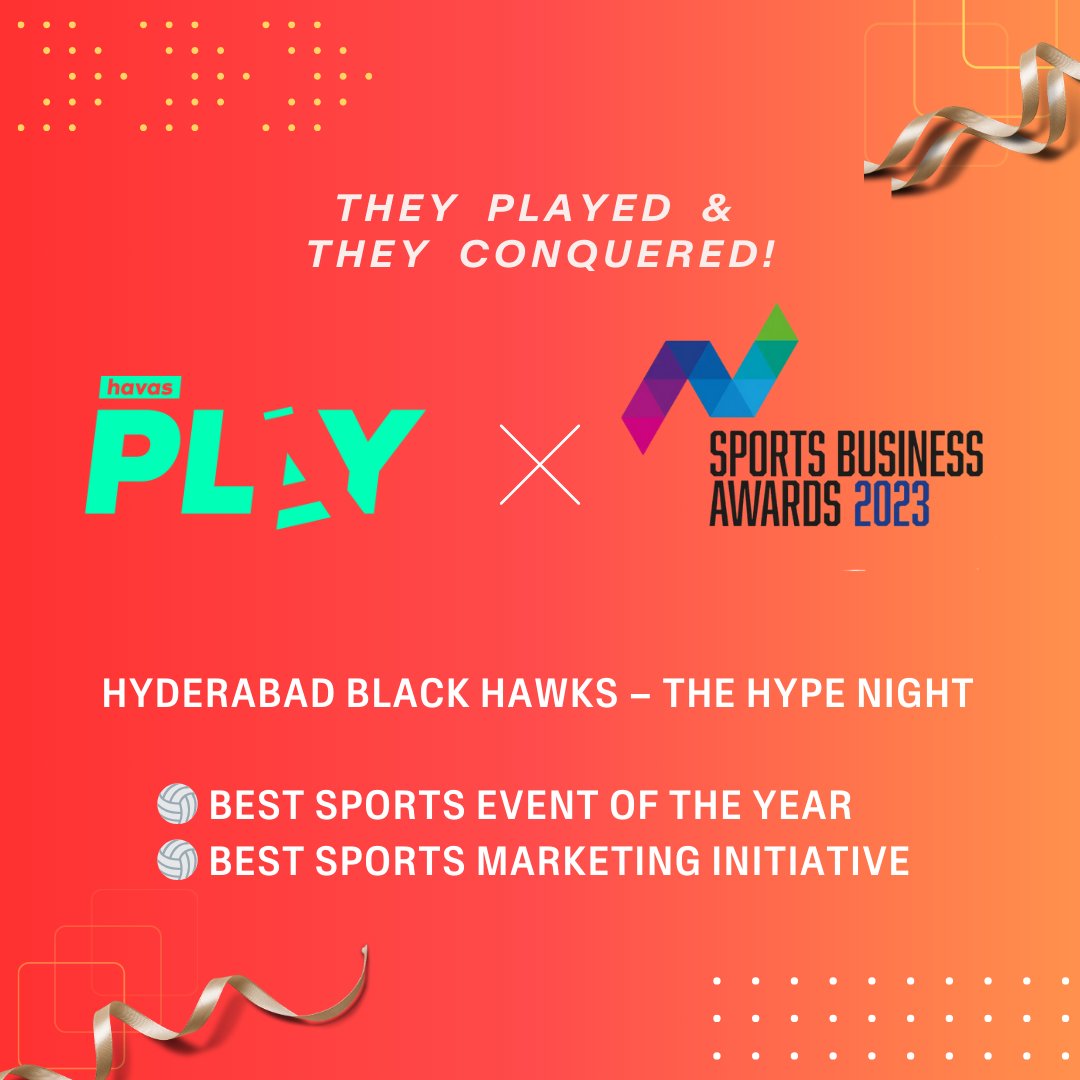 🎉Kudos! @HavasPlay bagged not one, but TWO prestigious Bronze awards at UK’s esteemed Sports Business Awards for their outstanding Hyderabad Black Hawks #TheHypeNight campaign!

#HavasProud

@Havas @HavasMediaGroup