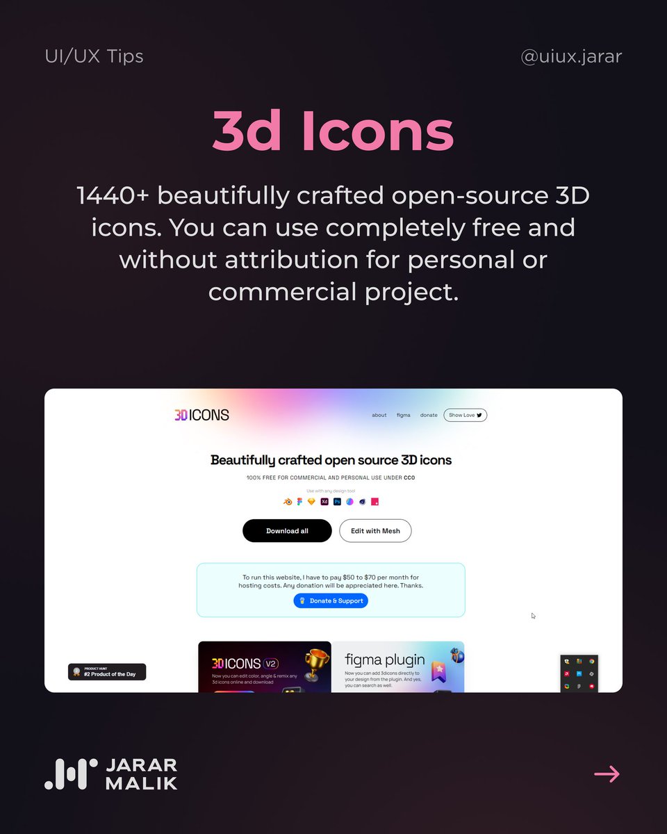 JararMalik's tweet photo. Elevate your UI design game with these stunning 3D assets! 🔥💎
-
Follow for more UI/UX tips!
-
#ui #ux #uiux #design #productdesigner #graphicdesign #designtips #uxdesign https://t.co/KPC8EqSvnE
