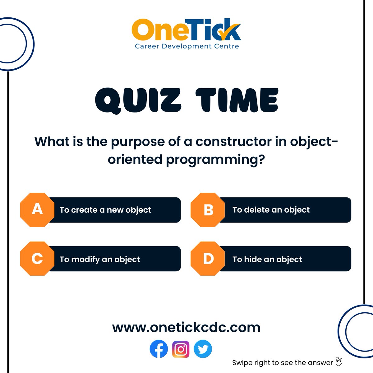 Onetickcdc's tweet image. What is the purpose of a constructor in object-oriented programming? 🤔💻
Can you guess the Right one? 🕵️♂️
Leave your answer in comments! ⬇️
#codingchallenge #programmingtrivia #variablenames #onetickcdc #quiztime #answerthequestion #programming