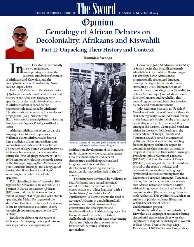 According to @HamHype1, '[T]he fundamental difference between #Afrikaans and #Kiswahili is the former has an intellectual tradition while the latter lacks a scholarly tradition. However, the implicit meaning is that the vast institutional network framing Afrikaans is the main 1/2