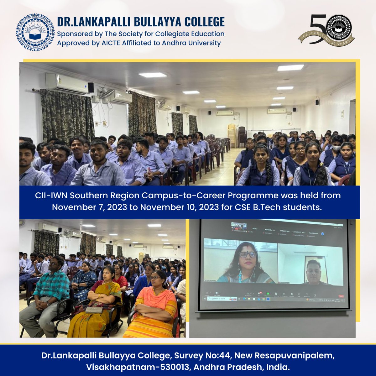 BullayyaDr36166's tweet image. 🎓✨ The CII-IWN Southern Region Campus-to-Career Programme for CSE B.Tech students spanned from November 7 to November 10, 2023.

#CII_IWN #CampusToCareer #TechStudents #LearningJourney #CareerDevelopment #EducationalProgramme #FutureLeaders #IndustryInsights