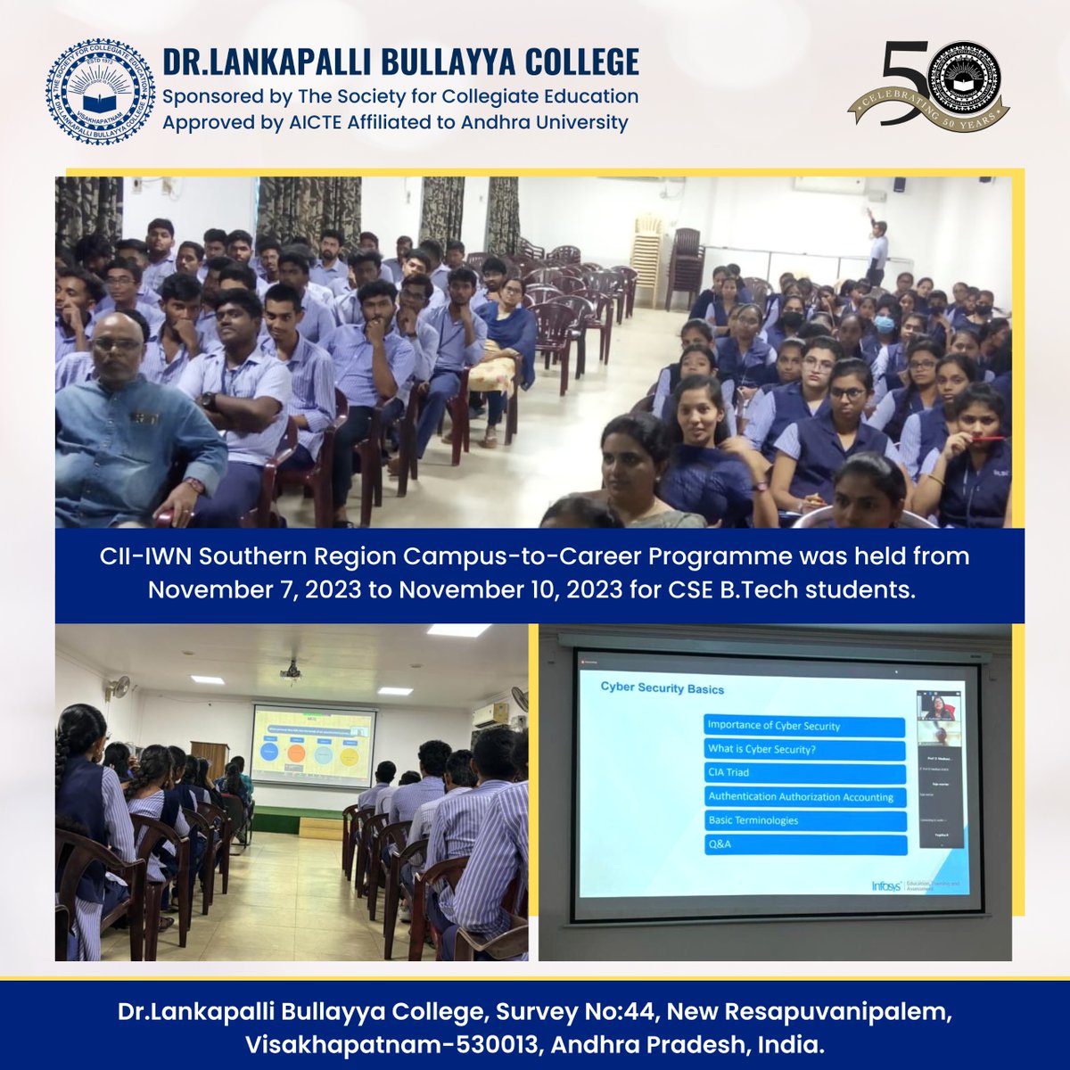 BullayyaDr36166's tweet image. 🎓✨ The CII-IWN Southern Region Campus-to-Career Programme for CSE B.Tech students spanned from November 7 to November 10, 2023.

#CII_IWN #CampusToCareer #TechStudents #LearningJourney #CareerDevelopment #EducationalProgramme #FutureLeaders #IndustryInsights