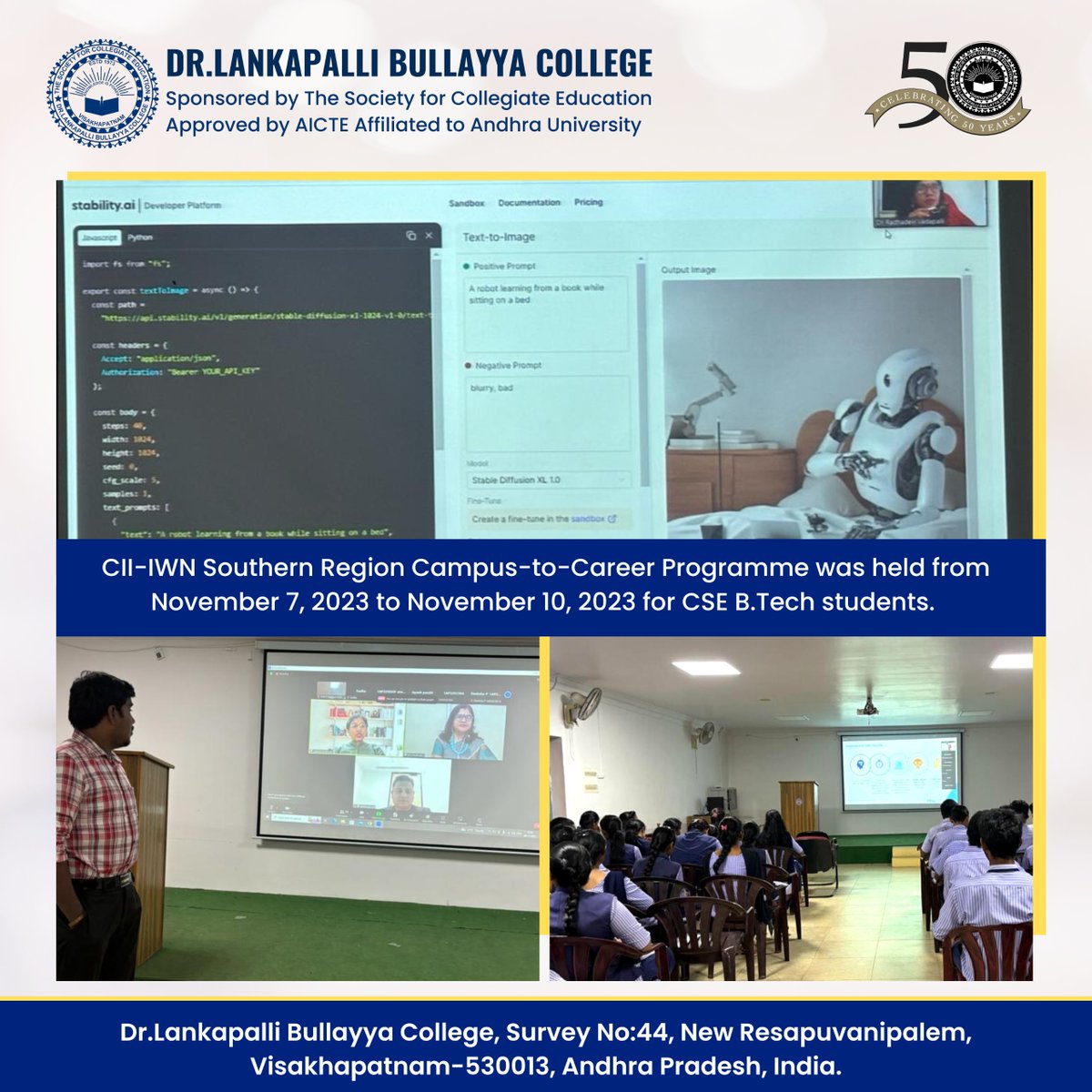 BullayyaDr36166's tweet image. 🎓✨ The CII-IWN Southern Region Campus-to-Career Programme for CSE B.Tech students spanned from November 7 to November 10, 2023.

#CII_IWN #CampusToCareer #TechStudents #LearningJourney #CareerDevelopment #EducationalProgramme #FutureLeaders #IndustryInsights