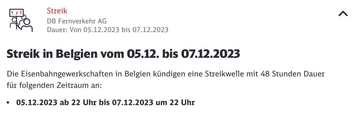 Wollte noch jemand mit der Bahn zur #SymfonyCon nach Brüssel? Das wird wohl leider nichts bahn.de/service/fahrpl… #streik