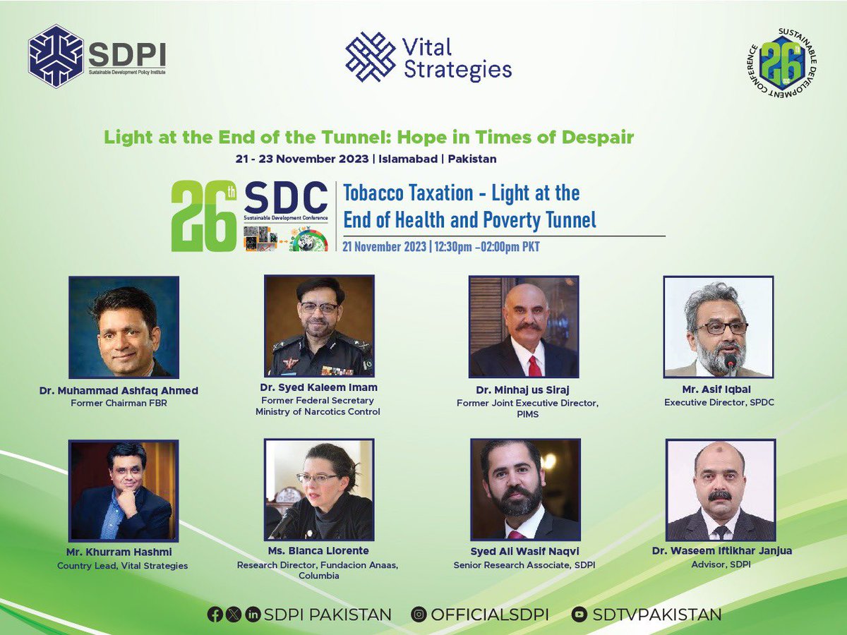 Our esteemed panelists joining on todays’s seminar on Tobacco Taxation - Light at the end of Health and Poverty Tunnel. Discussion points: 1️⃣Nexus of health & poverty 2️⃣Nexus of tobacco taxation & SDGs 3️⃣Goal 1: No poverty us06web.zoom.us/webinar/regist… #SDC2023