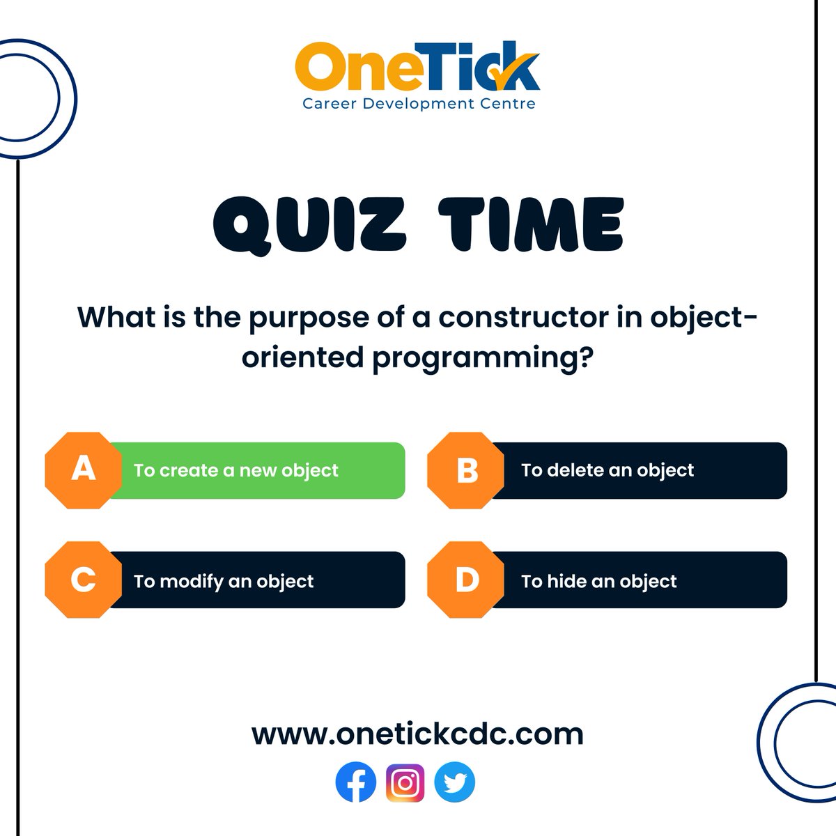 Onetickcdc's tweet image. What is the purpose of a constructor in object-oriented programming? 🤔💻
Can you guess the Right one? 🕵️♂️
Leave your answer in comments! ⬇️
#codingchallenge #programmingtrivia #variablenames #onetickcdc #quiztime #answerthequestion #programming