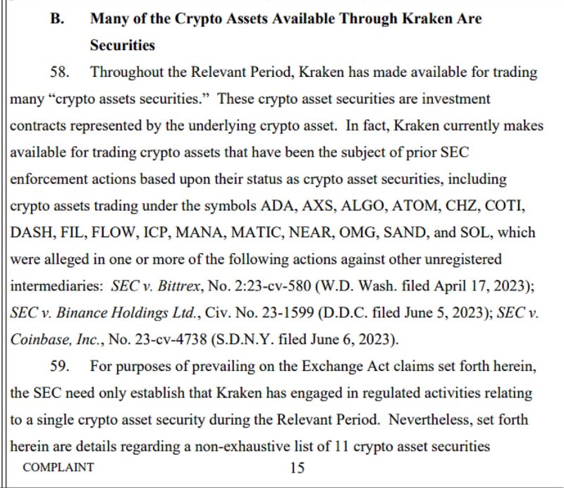 BREAKING: U.S. Securities and Exchange Commission classifies altcoins as securities in Kraken lawsuit 🚨🫨

The following tokens are listed:
- Solana (SOL)
- Cardano (ADA)
- Polygon (MATIC)
- Internet Computer (ICP)
- Cosmos (ATOM)
- Algorand (ALGO)
- Sandbox (SAND)
-