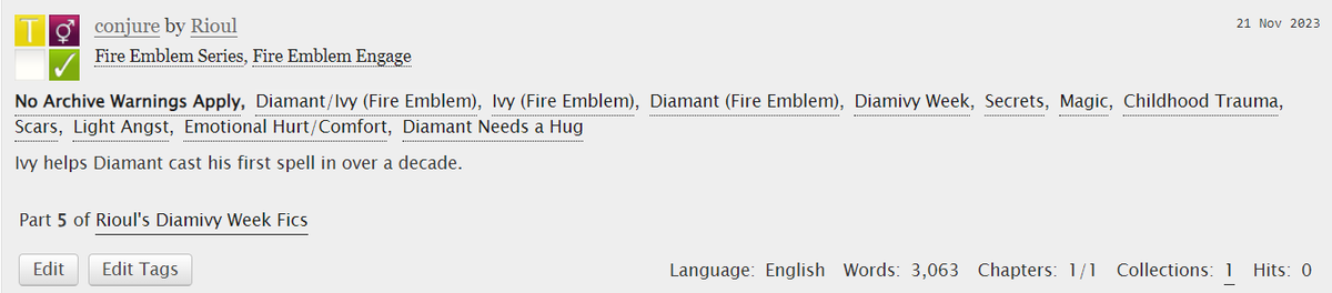 Catrione (@catrione776) on Twitter photo <a href="/diamivyweek/">Diamivy Week 2023! ๐๐น // November 11th - 17th!</a> ๐๐น
My (fashionably late) fic for Day 5 of #diamivyweek2023 is here! In which Diamant puts his base magic stat of 3 to good use
archiveofourown.org/works/51738382 <a href="/diamivyweek/">Diamivy Week 2023! ๐๐น // November 11th - 17th!</a> ๐๐น
My (fashionably late) fic for Day 5 of #diamivyweek2023 is here! In which Diamant puts his base magic stat of 3 to good use
archiveofourown.org/works/51738382