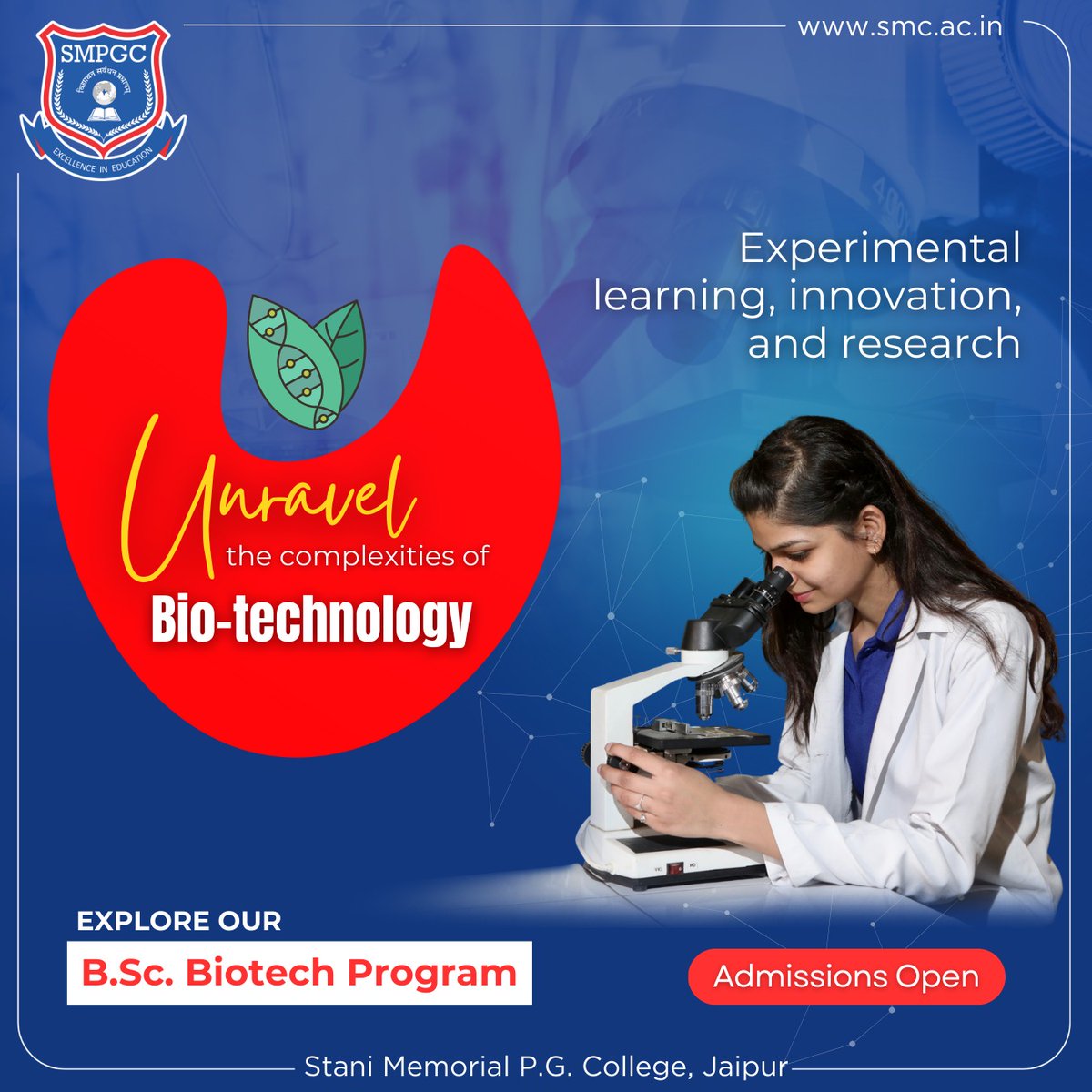 smpgc_jaipur's tweet photo. Unlock the Secrets of Biotechnology at Stani Memorial P.G College!

📞 +91 8302 466 466.
🔗 https://t.co/c3P8TYN2n8
📧 smpgc@iirm.ac.in

#BiotechnologyProgram #SMPGCBiotech #CollegeLife #SMPGCCommunity #BiotechExperts #HigherEducation #Graduation #Bachelor #SMPGCJaipur #SMPGC https://t.co/QeBPWWSAFZ