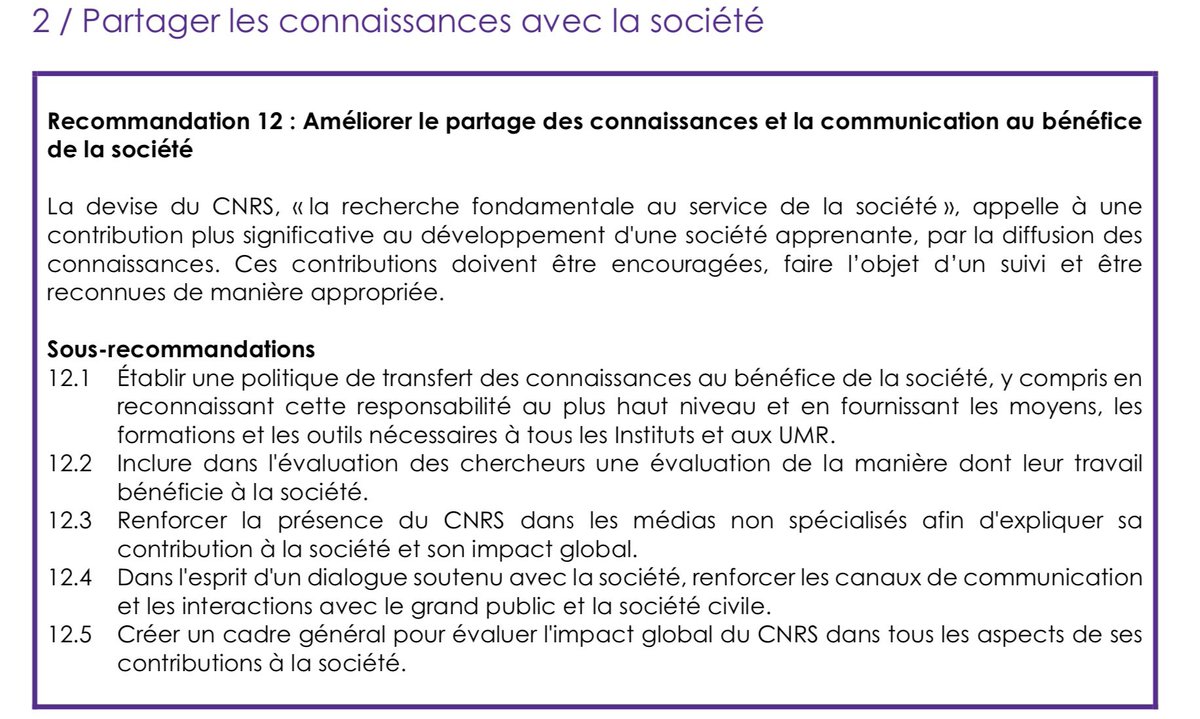 [#ComPublique] Parmi les 12 recommandations du @Hceres_ au <a href="/CNRS/">CNRS 🌍</a> : « Améliorer le partage des connaissances et la communication au bénéfice de la société »… c’est pile l’un des sujets des prochains Entretiens de <a href="/Comm_publique/">Communication publique</a> 👉 hceres.fr/sites/default/… 🔬 #DialogueSRS #ComESR