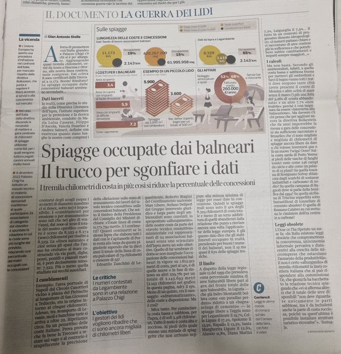 Gian Antonio Stella svela sul Corriere il trucco usato dal Governo per dimostrare che in Italia non c'è un problema di spiagge libere. Basta aumentare la costa di 3mila km e prevedere i nuovi ombrelloni ovunque, mica solo sulle spiagge...