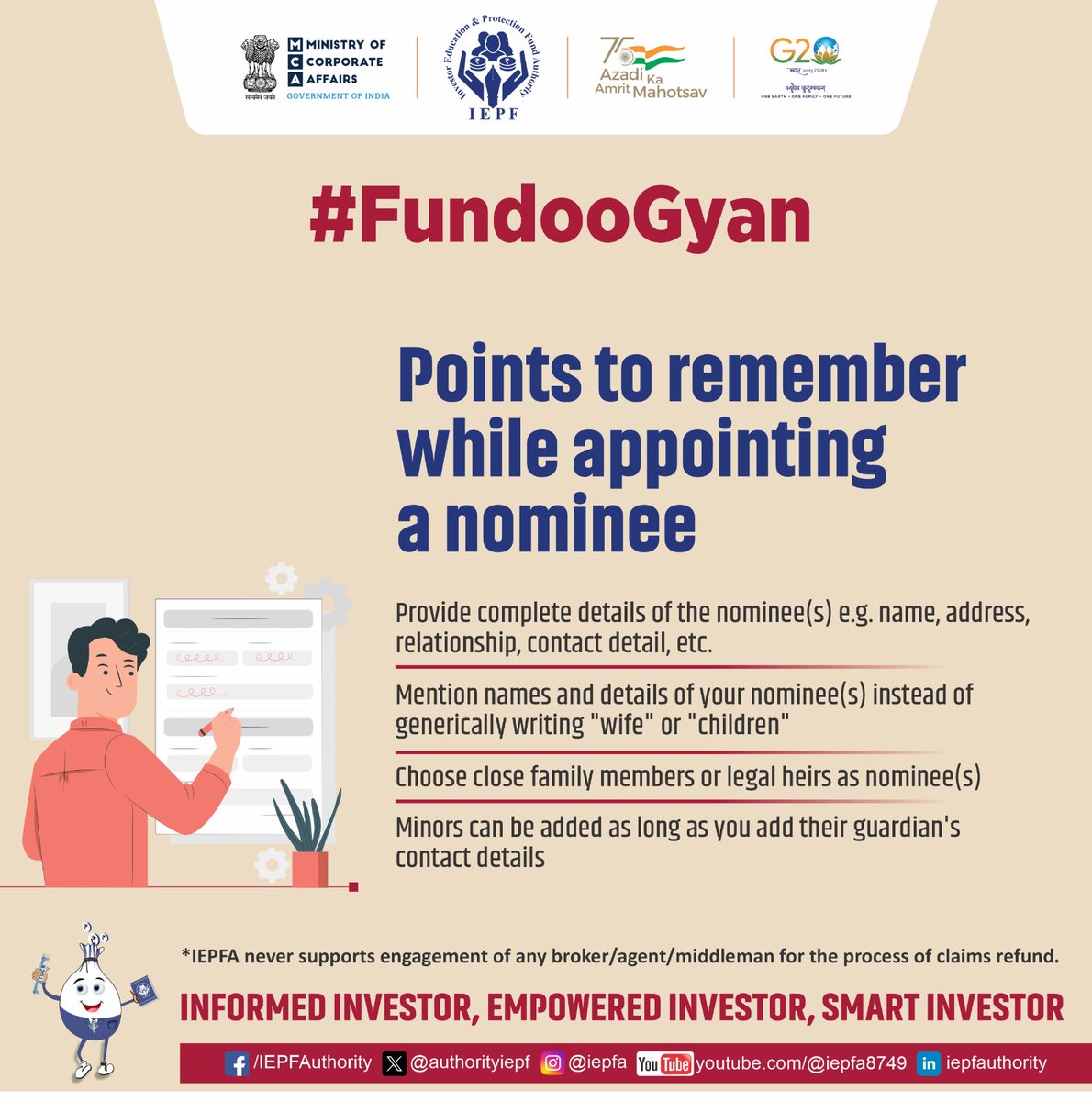 Ensure nominees for your #financialinstruments! Understand the importance of choosing a nominee for your investment with #IEPFA #Fundoo.

#FundooGyan #FinancialLiteracy #FinancialKnowledge
