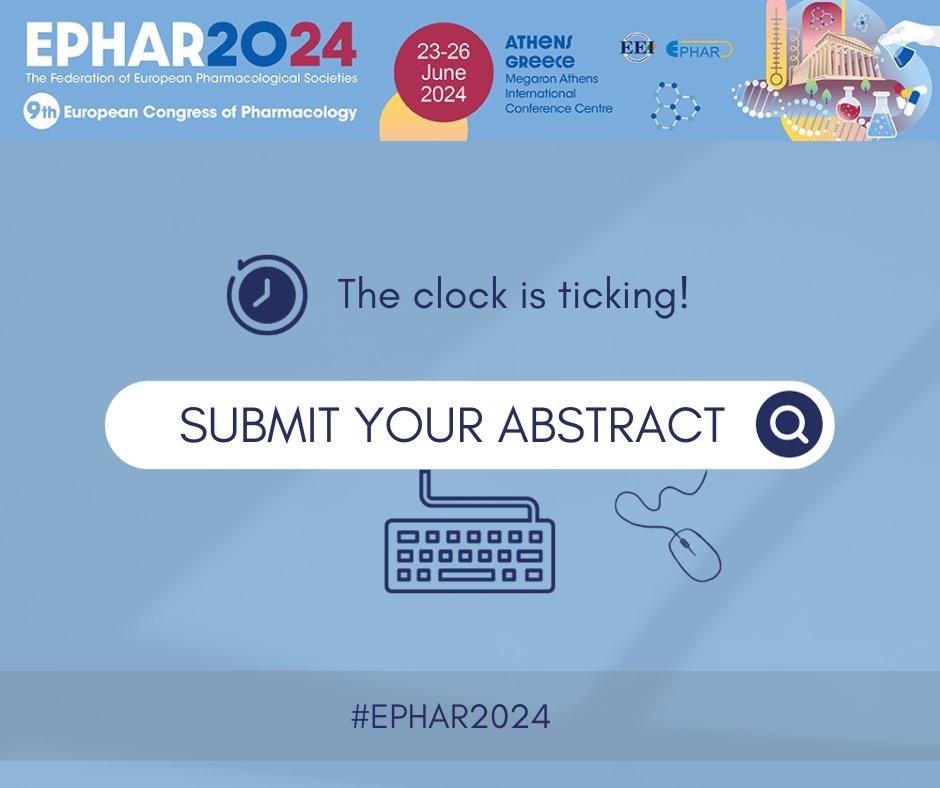 EPHAR 2024 - European Congress of Pharmacology (@ephar2024) on Twitter photo 🧬 Submit your abstract for #EPHAR2024 & join us in the pursuit of knowledge & the exploration of new frontiers!
👉 Guidelines | ephar2024.org/call-for-abstr…
⏳ Deadline | 17th December, 2023
📬 For further information you may contact: abstracts@ephar2024.org
<a href="/AndreasPapapet1/">Andreas Papapetropoulos</a> 🧬 Submit your abstract for #EPHAR2024 & join us in the pursuit of knowledge & the exploration of new frontiers!
👉 Guidelines | ephar2024.org/call-for-abstr…
⏳ Deadline | 17th December, 2023
📬 For further information you may contact: abstracts@ephar2024.org
<a href="/AndreasPapapet1/">Andreas Papapetropoulos</a>