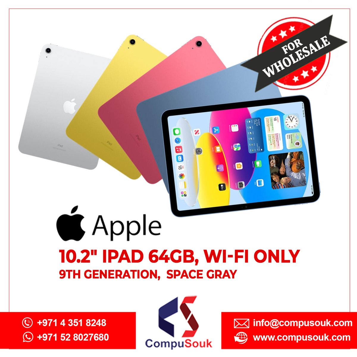 📣 For Bulk Buyers - Bulk Deal
New #Apple 10.2' #iPad (9th Gen, 64GB, Wi-Fi Only, Space Gray)

Visit Deals compusouk.com/daily-deals/

#BulkBuyers #ITTrade #Export #WholesaleSupply #Wholesalers #ITReseller #ITBuyers #ConsumerElectronics #Distributor #WholesaleDeal #Tablet #Tab