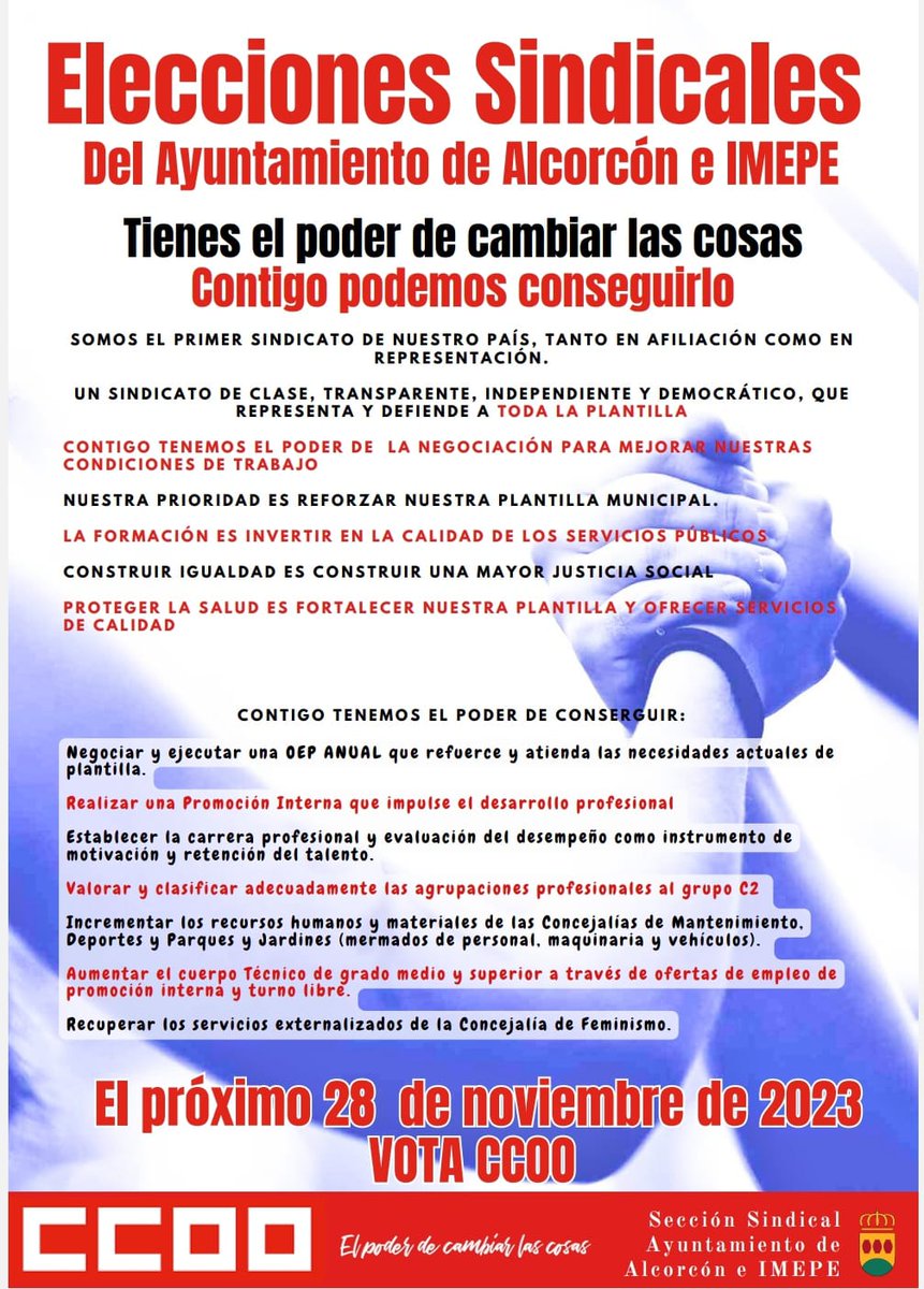 SEAL_FSC's tweet photo. Todo el apoyo al trabajo  de las delegadas y delegados del Ayuntamiento de Alcorcón estos cuatro años, suerte en las elecciones sindicales del 28 nov. Empleo, promoción, estabilización, salud y prevención, plan de igualdad. La sección de @CCOOALCORCON Incansables y con cabeza. https://t.co/1GChP309Rz