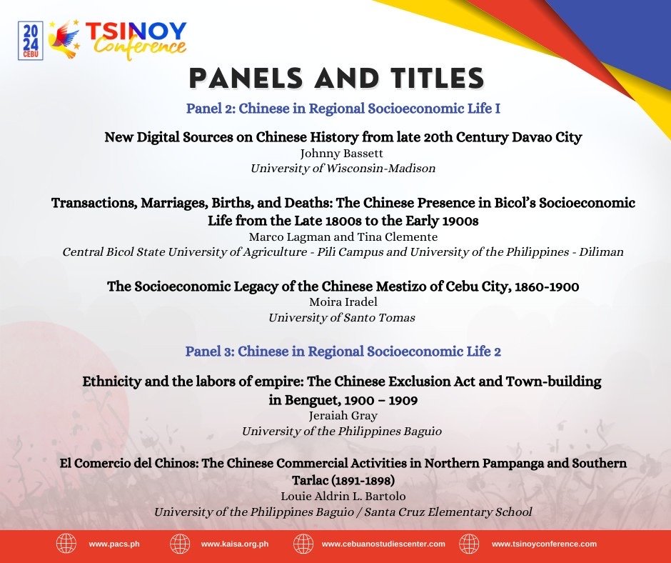 pacs_ph's tweet photo. Call for Participants for the 2024 Tsinoy Conference
27-28 January 2024, University of San Carlos (Talamban Campus)
Registration for participants (non-presenters) is still open. You can also check the panels and titles of presentation below. https://t.co/TcAl4sErc3