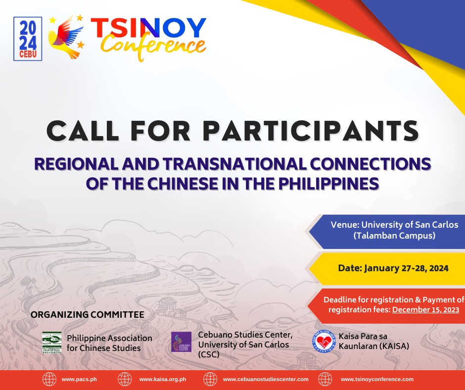 pacs_ph's tweet photo. Call for Participants for the 2024 Tsinoy Conference
27-28 January 2024, University of San Carlos (Talamban Campus)
Registration for participants (non-presenters) is still open. You can also check the panels and titles of presentation below. https://t.co/TcAl4sErc3