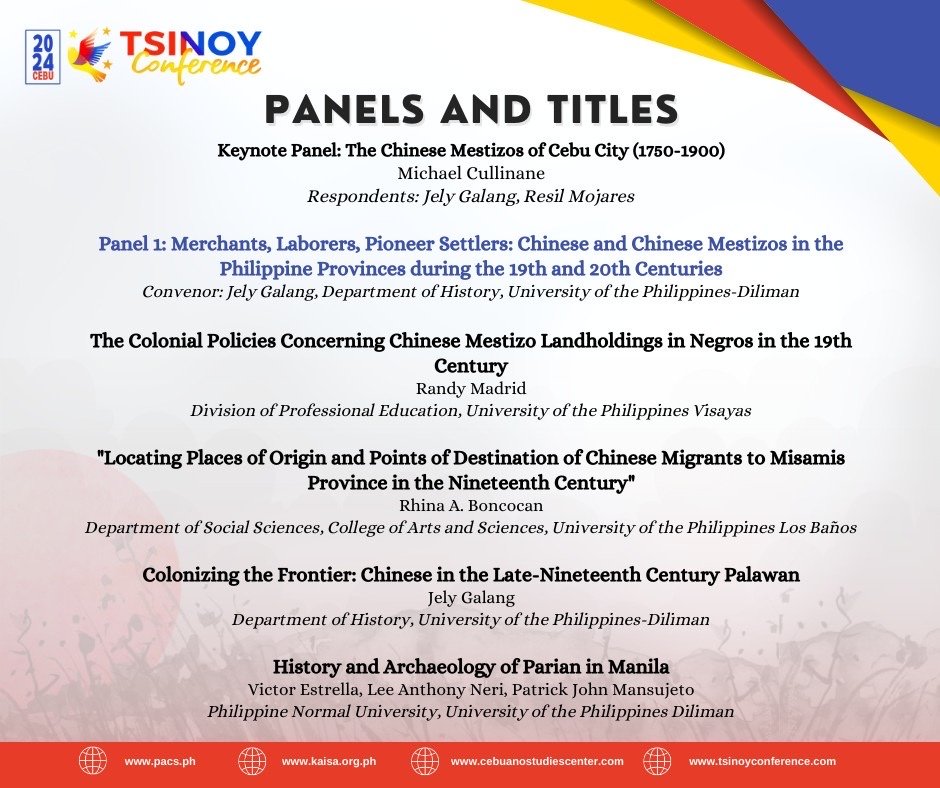 pacs_ph's tweet photo. Call for Participants for the 2024 Tsinoy Conference
27-28 January 2024, University of San Carlos (Talamban Campus)
Registration for participants (non-presenters) is still open. You can also check the panels and titles of presentation below. https://t.co/TcAl4sErc3