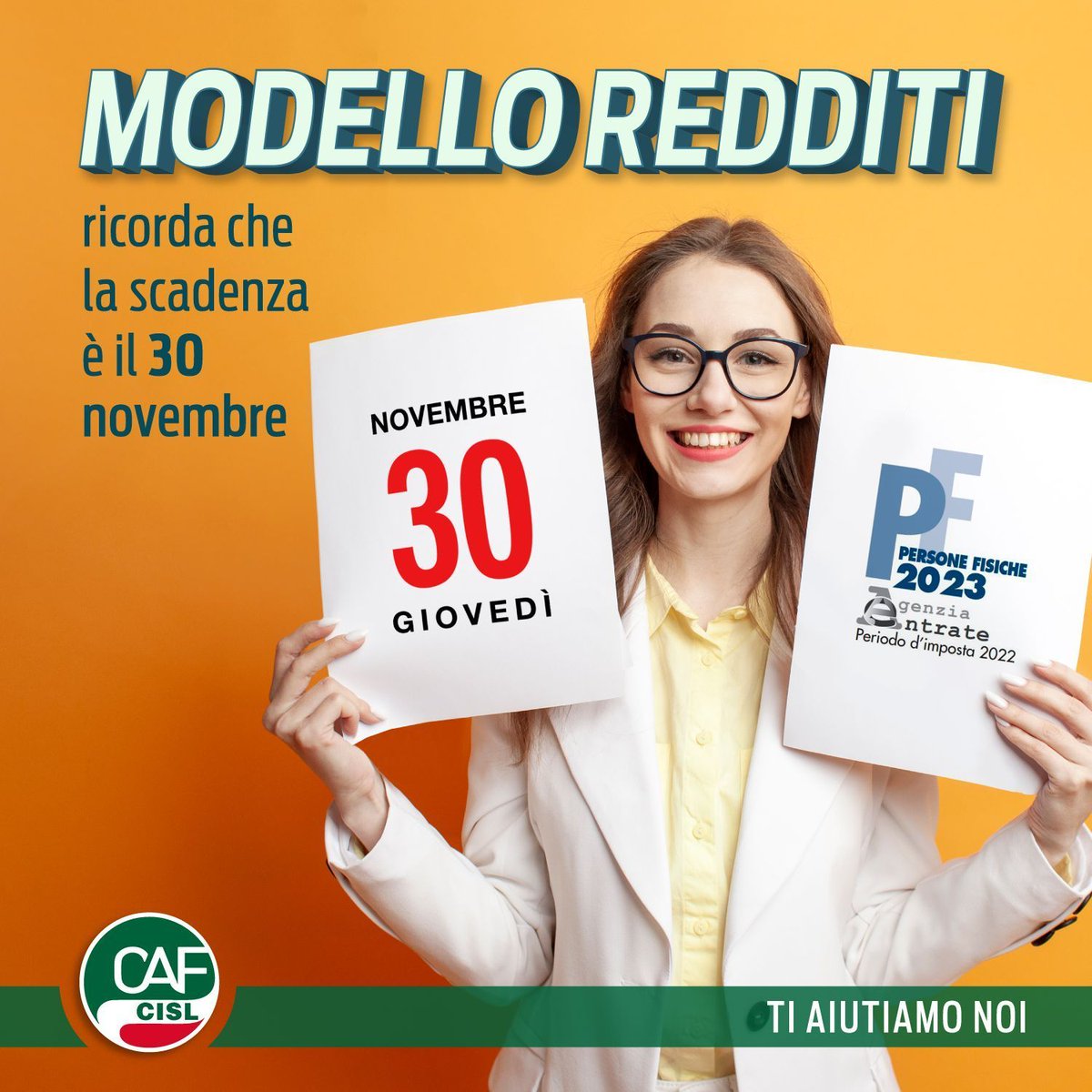 CafCisl's tweet photo. 👀 Occhio alla scadenza
📅 Il modello Redditi PF (ex Unico) va presentato entro il 30 Novembre. Se non l'hai ancora fatto, prenota subito l'appuntamento per assistenza e per la corretta compilazione ed invio del tuo Modello Redditi.
Prenota qui: https://t.co/n7xocSjDFn https://t.co/p8lbwdmkeZ