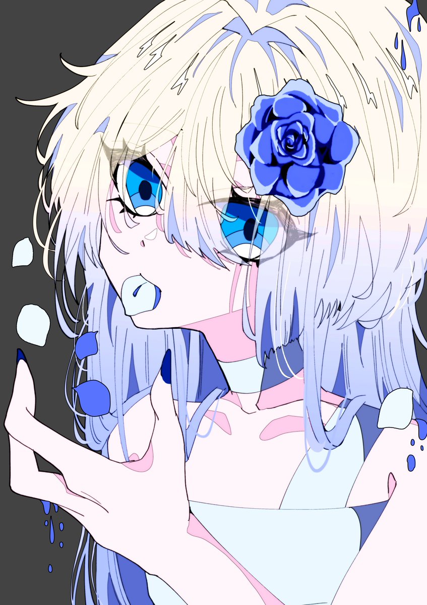 1girl flower solo blue eyes hair ornament hair flower eyes visible through hair  illustration images