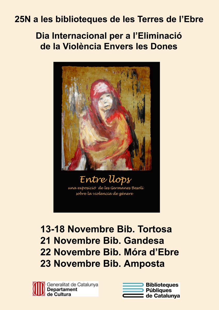 CentralEbre's tweet photo. 📢@CentralEbre commemora el #25N a les #BibliotequesEbre. 
Joves de @bibliotecamd, @BiblioGandesa, @bibliomora, @BibliotecaAmpo1 descobriu «Entre llops», exposició de les germanes #Besolí sobre la violència de gènere.
@bibliotequescat 
@CulturaStte https://t.co/Cq6AQu5olc