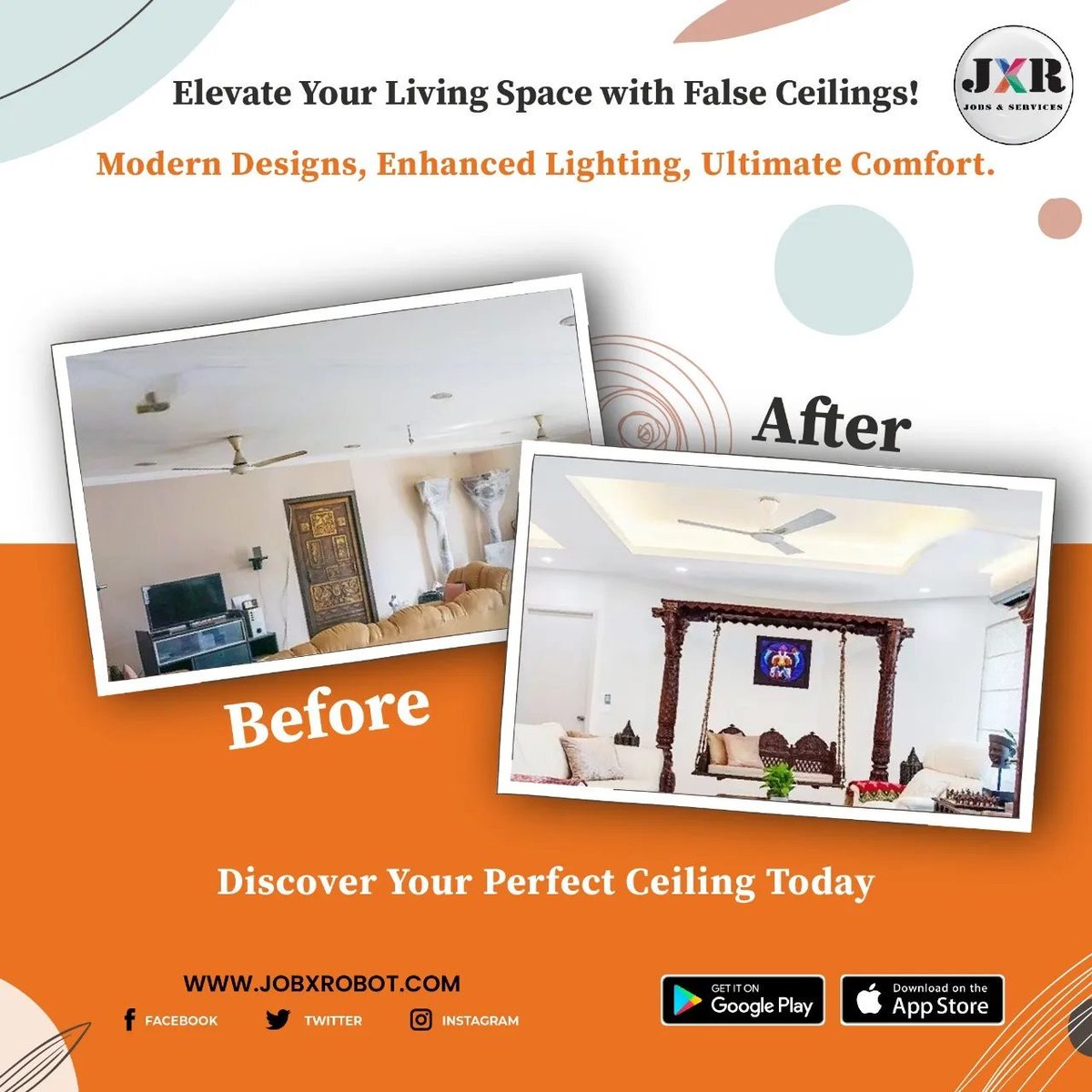 JobXRobot's tweet image. Elevate every moment in your living space with the charm of false ceilings! ✨

#RedefineYourSpace #CeilingElegance #InteriorMagic #homeupgrade