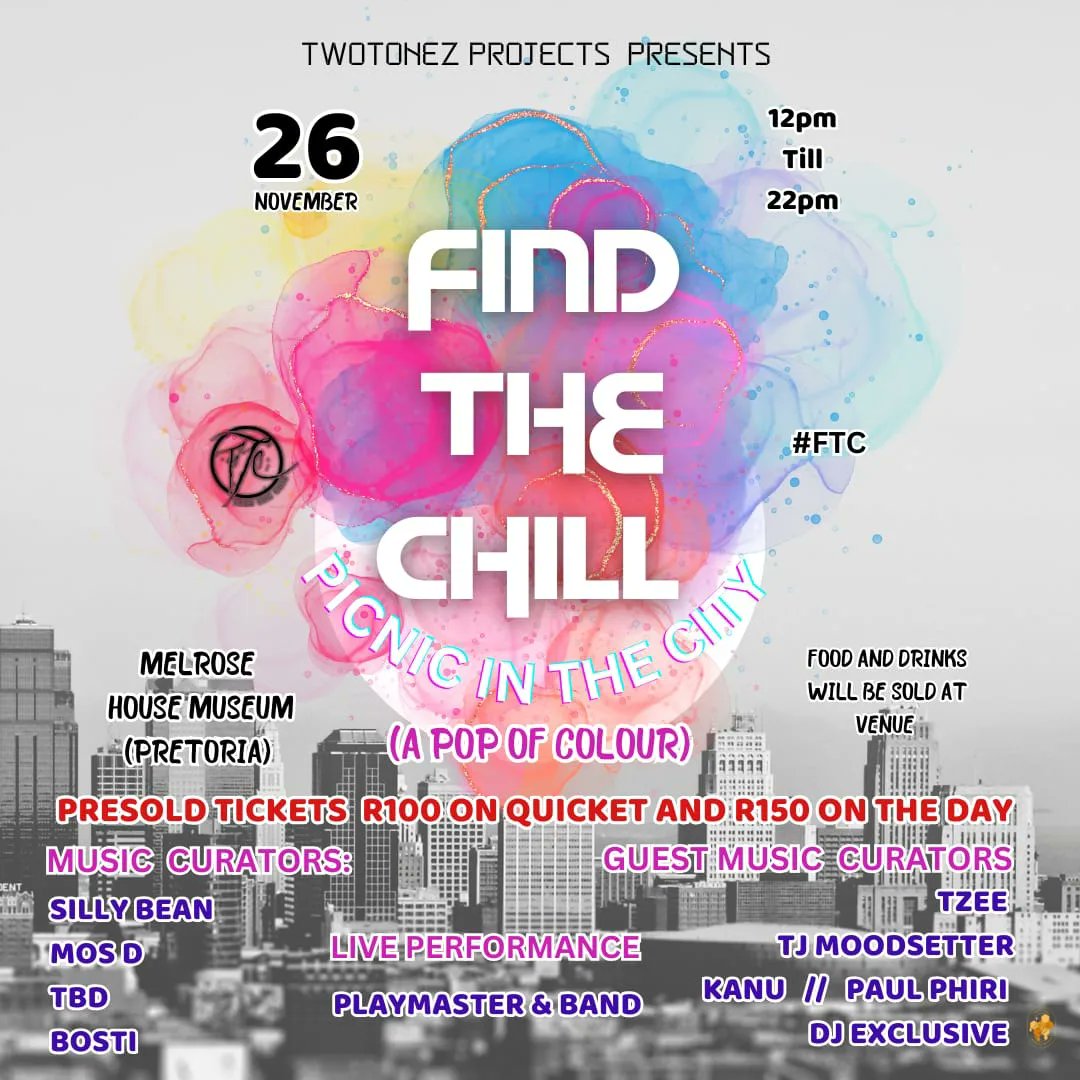 FindTheChill1's tweet photo. Our next Edition: PICNIC IN THE CITY WITH A POP OF COLOUR
📌@MelroseMuseum
26 NOVEMBER

WEAR THAT ONE ITEM THAT BRIGHTENS UP YOUR ENTIRE MOOD‼️
MUSIC AND VIBEZ FOR THE SUNSHINE🌞
TIME: 1PM-10PM
https://t.co/bwv4zzizws…
BRING BLANKETS AND CAMP CHAIRS!
FOOD AND DRINKS WILL BE SOLD https://t.co/ji2HHwiMOb