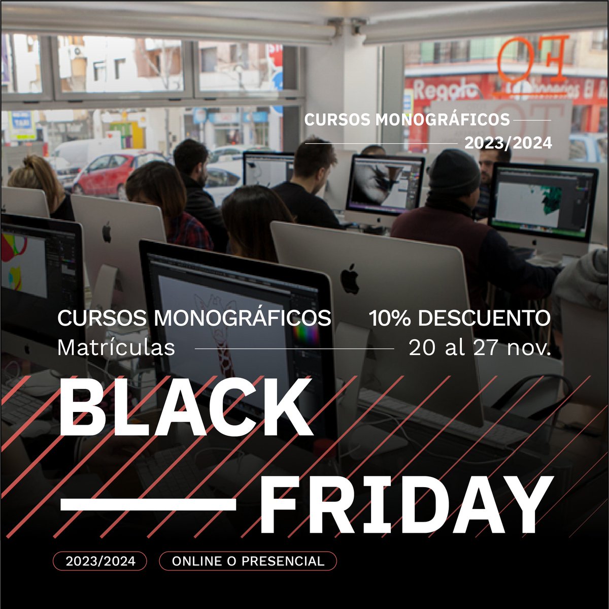 Estamos llegando al final de #noviembre y como cada año vuelve el #BlackFriday , aprovecha esta oportunidad y consigue un 10% de descuento al matricularte en los Cursos Monográficos programados.
Más información en escuelaartegranada.com 
#oferta #descuentos  #formacion #cursos