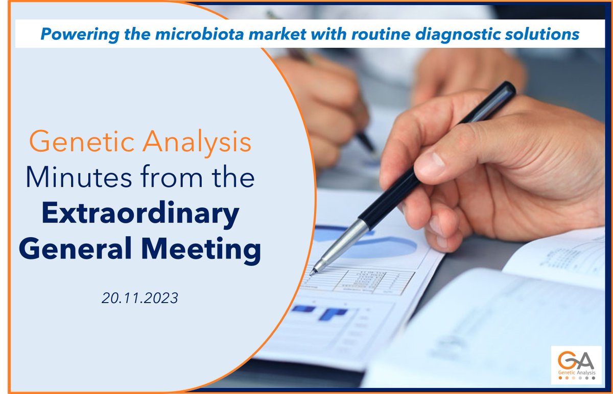 [#finance]📃<a href="/GeneticAnalysis/">Genetic Analysis AS</a>: Minutes from the Extraordinary General Meeting. Today's extraordinary general meeting formally decided on the share capital increase.

➡️Press release: genetic-analysis.com/minutes-from-t…

#diagnostics #innovation #Gamap #healthcare #gutmicrobiome #investors