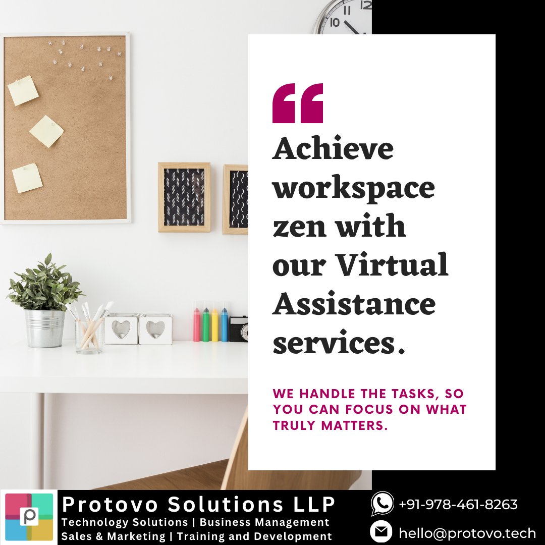 ProtovoSolution's tweet image. Experience workspace zen with our Virtual Assistance services. We take care of the tasks, allowing you to focus on what truly matters.
Let&apos;s create a harmonious balance between productivity and peace of mind.
#VirtualAssistance #WorkspaceZen #Productive #Protovo #ProtovoSolutions